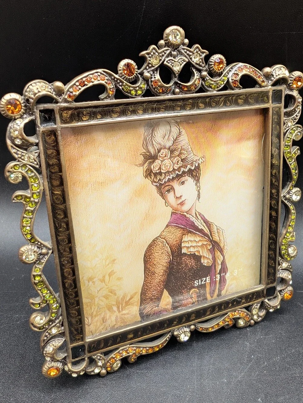Tizo Italy Small Photo Frame, Antique Brass With Crystals, 3 X 3